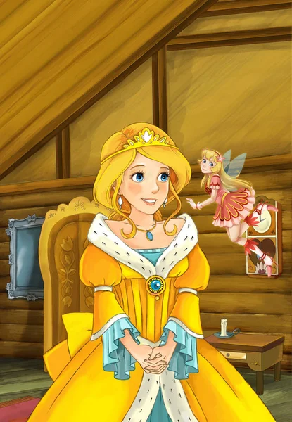 Princess looking at flying fairy or sorceress — Stock Photo, Image