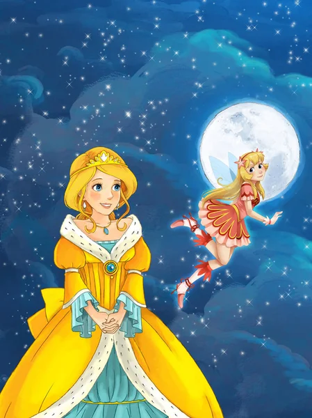 Cartoon scen av vackra häxa och prinsessan — Stockfoto