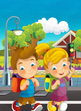 mutlu çocuk okula gidiyor 