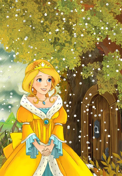 Πηγαίνοντας στο σπίτι δέντρο κατά τη διάρκεια χιόνι πριγκίπισσα — Φωτογραφία Αρχείου