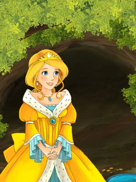 gölet ve delik veya mağarada yakınındaki Prenses ayakta