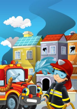 itfaiyeci ve kamyon ateşi koyarak iş başında