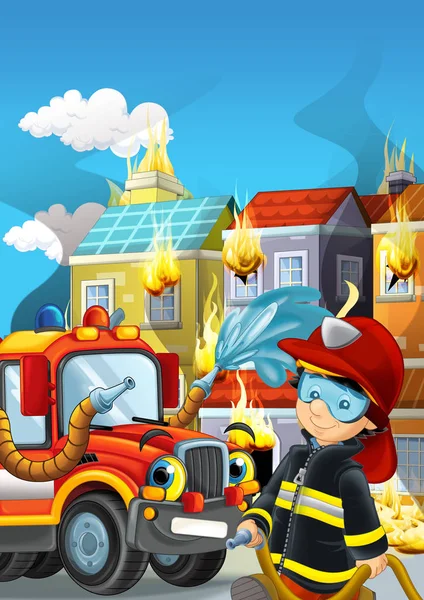 itfaiyeci ve kamyon ateşi koyarak iş başında