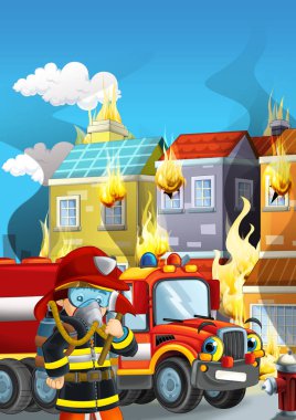 itfaiyeci ve kamyon ateşi koyarak iş başında