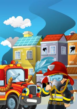 itfaiyeci ve kamyon ateşi koyarak iş başında