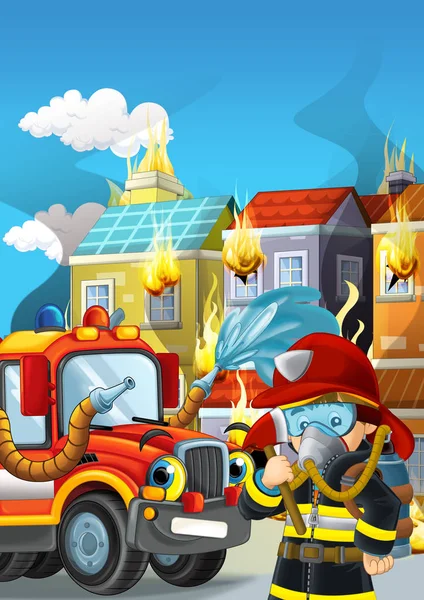 itfaiyeci ve kamyon ateşi koyarak iş başında