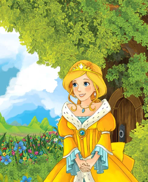 Prinzessin steht in der Nähe des Baumhauses — Stockfoto