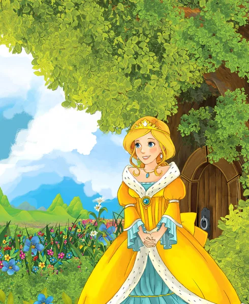 Prinzessin steht in der Nähe des Baumhauses — Stockfoto