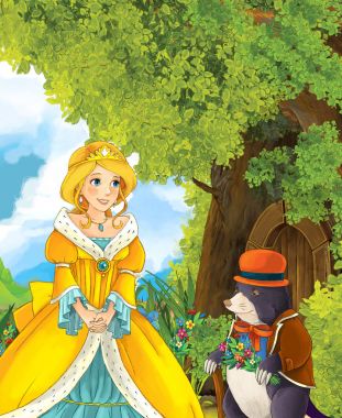 Prenses köstebek için konuşan ağaç evi yanında 