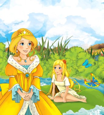 Yüzme üzerindeki yaprak üzerinde kıza baktığını Prenses 