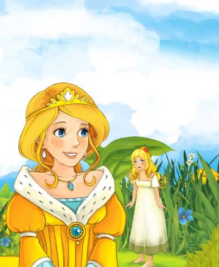 Prenses kız yaprak altında ayakta bakarak