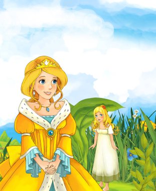 Prenses kız yaprak altında ayakta bakarak