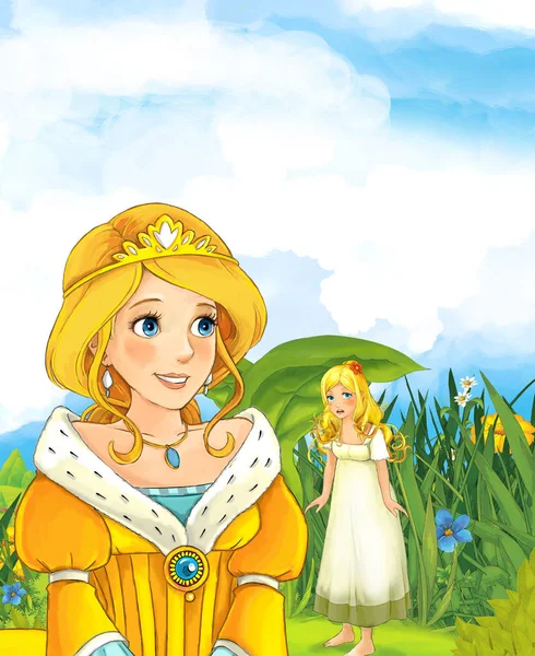 Prenses kız yaprak altında ayakta bakarak