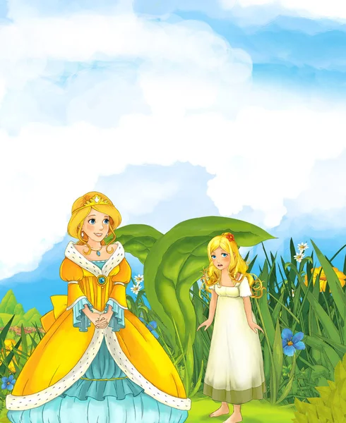 Księżniczka, patrząc na dziewczynę stojącą pod skrzydła — Zdjęcie stockowe