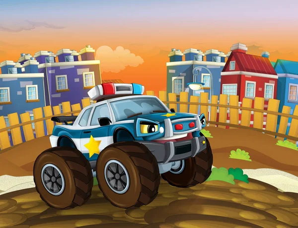 Politie-auto rijden door de stad — Stockfoto