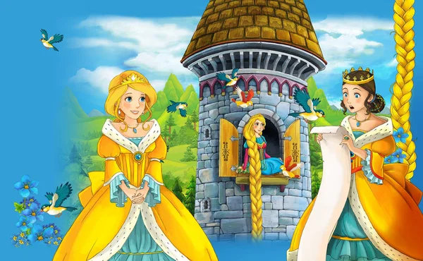 Kale kule - penceredeki Prenses — Stok fotoğraf