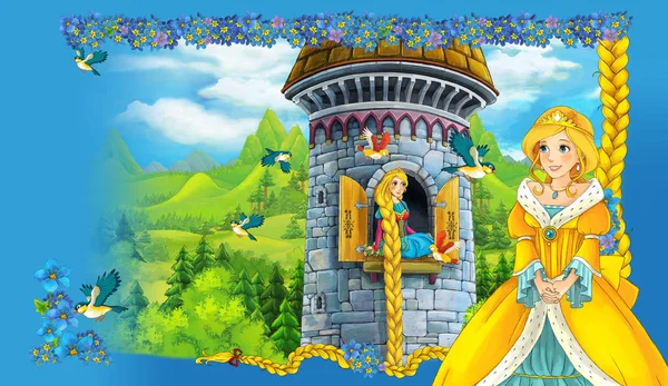 Замкова вежа принцеса у вікні — стокове фото