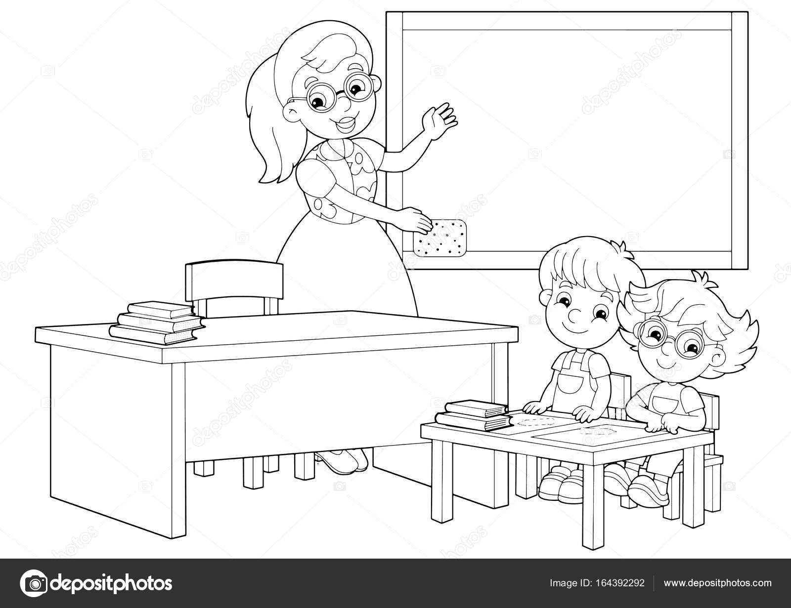 Kinderen En Leraar In De Klas Hand In Hand Omhoog Stockvector