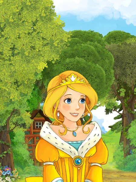 Młoda dama księżniczka stojący w lesie — Zdjęcie stockowe