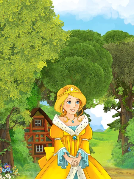 Молода леді принцеса стоїть в лісі — стокове фото
