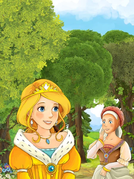 Princezna v lese mluví s druhou dívkou — Stock fotografie