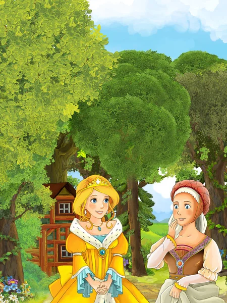 Princezna v lese mluví s druhou dívkou — Stock fotografie