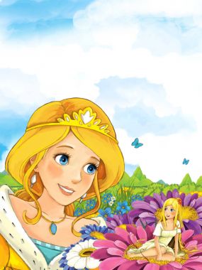 Prenses Peri çiçek üzerinde seyir çayırda