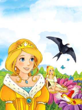 Prenses Peri çiçek üzerinde seyir çayırda