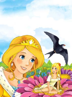 Prenses Peri çiçek üzerinde seyir çayırda