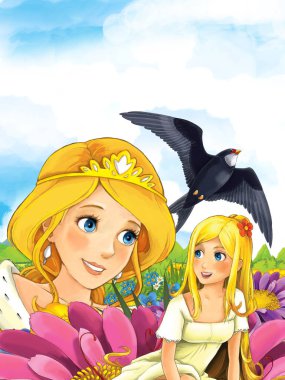 Prenses Peri çiçek üzerinde seyir çayırda