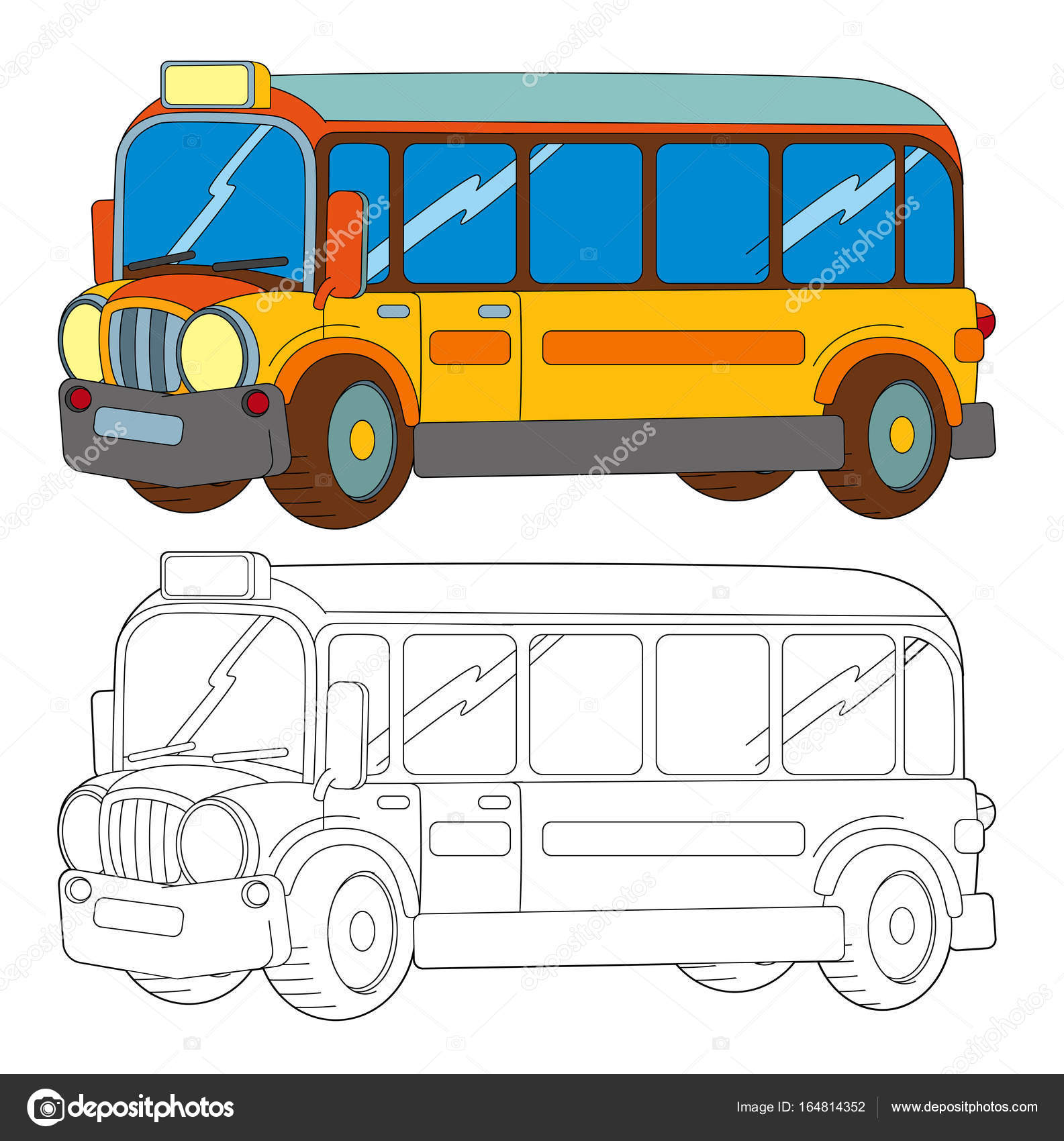 Illustrazione dall aspetto divertente del fumetto del giallo sorridente autobus isolato da colorare per bambini — Foto di illustrator hft