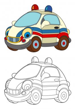 Karikatür mutlu ve komik ambulans araba - çocuklar için izole boyama sayfası illüstrasyon