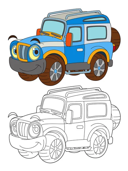 cartoon happy and funny off road car looking like monster truck - coloring page