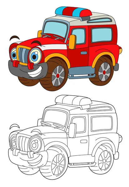 Kreslená Šťastná Zábavná Terénní Hasič Vozový Vůz — Stock fotografie