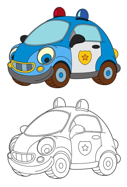 Cartoon Police Car Isolated Coloring Page Illustration Children — Stock Photo, Image