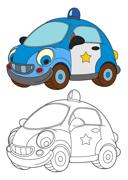 karikatür polis arabası - izole boyama sayfası - çocuklar için illüstrasyon