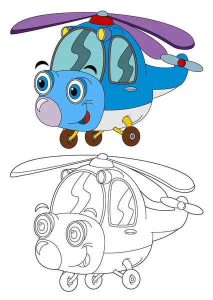 cartoon helicopter - isolated coloring page