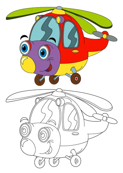 Hélicoptère de dessin animé - coloriage isolé — Photo