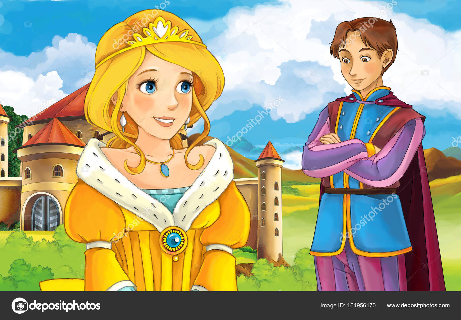 एक महल और राजकुमार या राजा के सामने