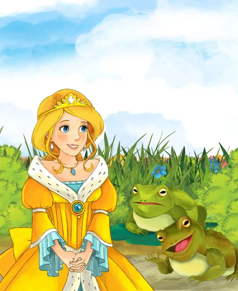 Princesse dans la nature avec des grenouilles — Photo