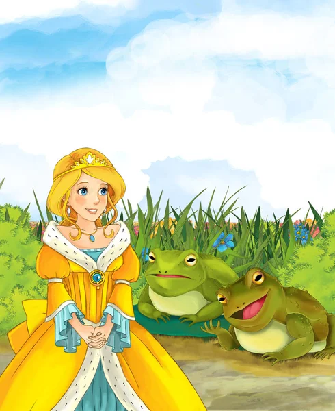 Princess in the nature with frogs — Stock Photo, Image