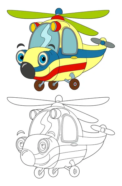 Helicóptero de ambulancia de dibujos animados con página para colorear —  Fotos de Stock