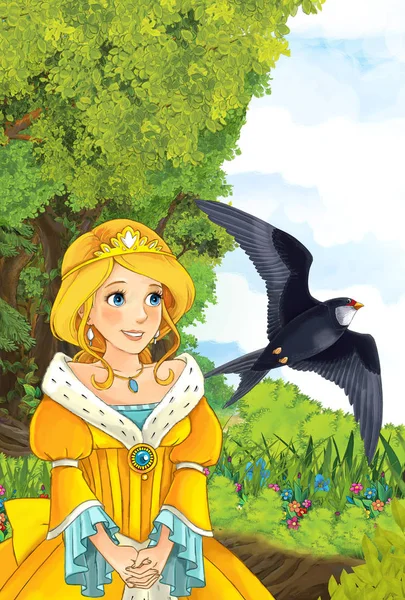 Prenses uçan kuş ile doğada — Stok fotoğraf