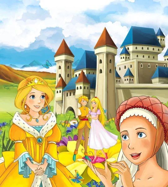 Paar op de bloem met prinses is kijken — Stockfoto