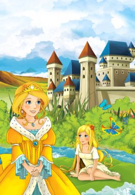 castle yakınındaki yaprak üzerinde kıza baktığını Prenses 