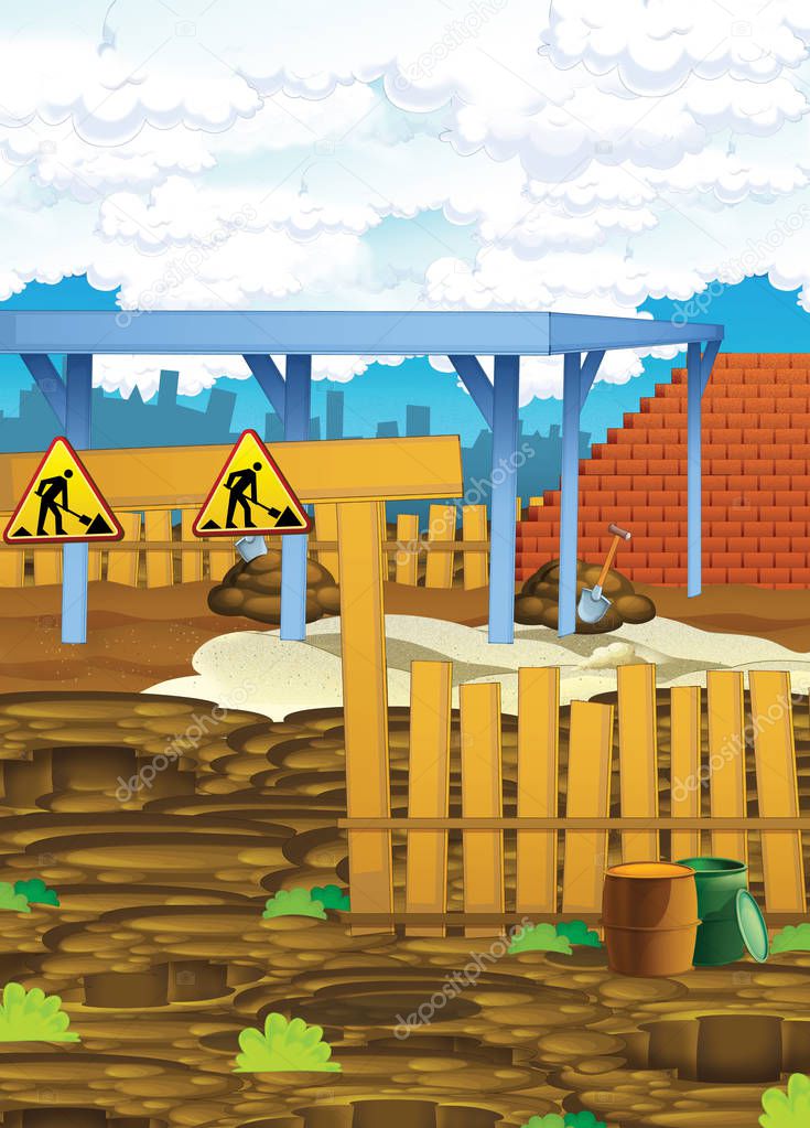 cartoon scene of a construction site