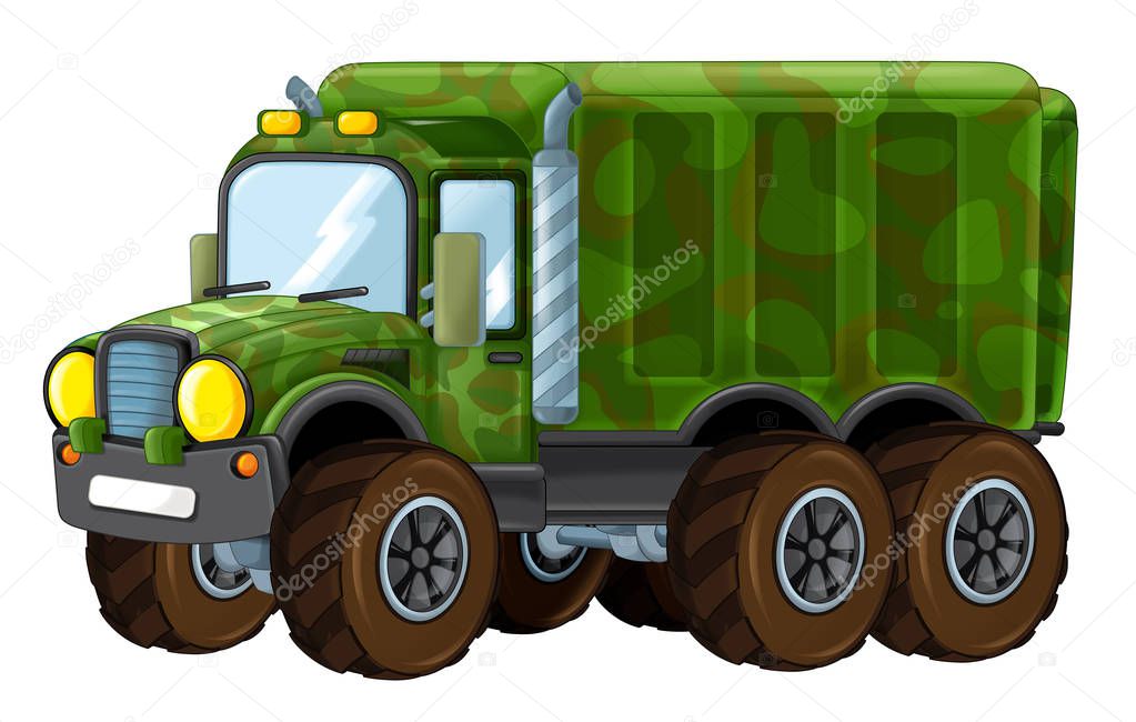 cartoon happy and funny military truck - isolated truck smiling vehicle 