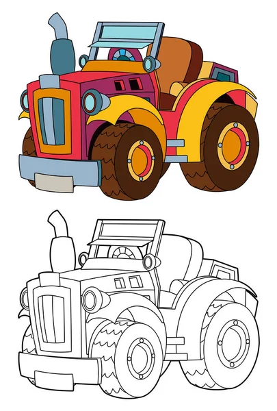 Tractor de granja de dibujos animados con página para colorear — Foto de Stock