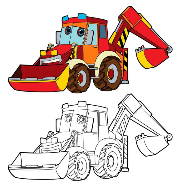 cartoon funny excavator with coloring page