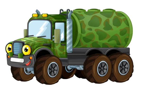 Cartoon gelukkig militaire truck met cisterne — Stockfoto